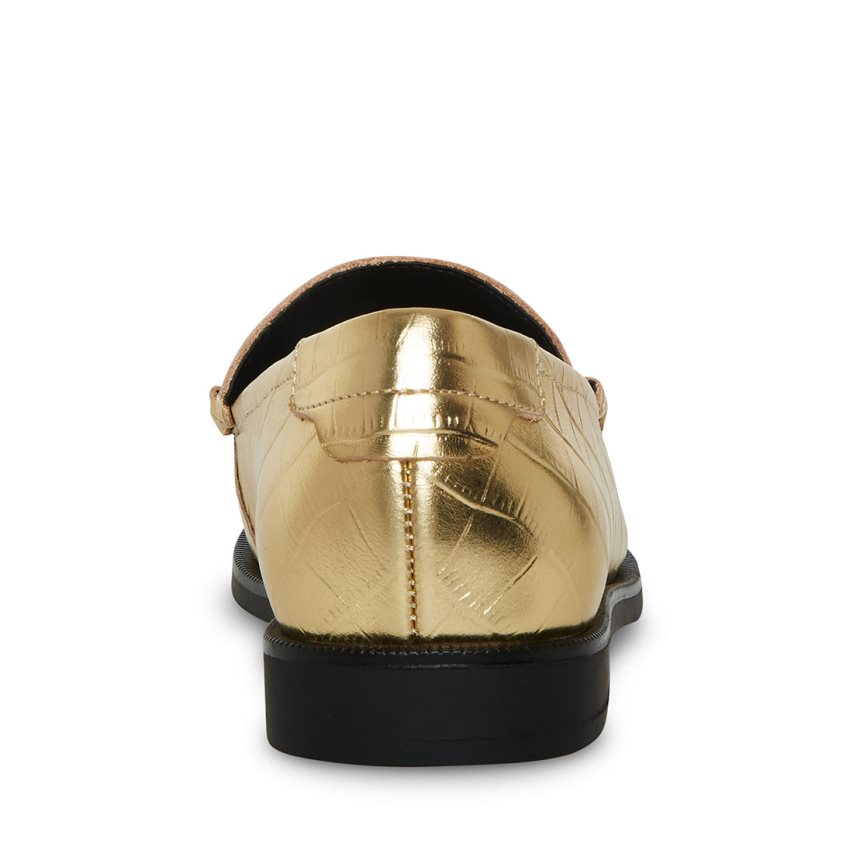 Gold Steve Madden Emmet Crocodile Women's Loafers | PH 516816UI